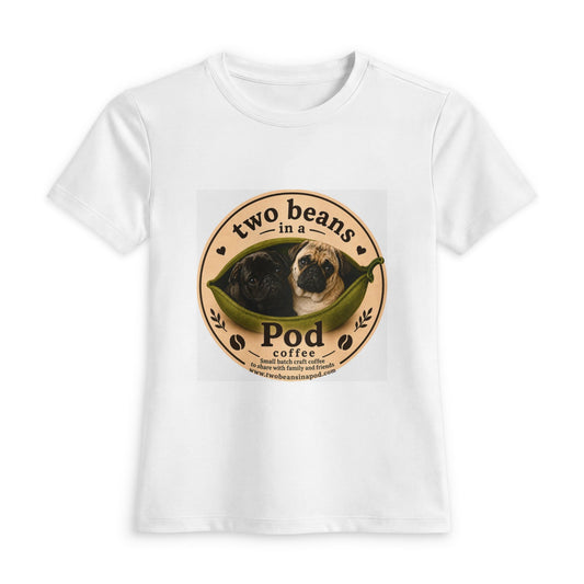 Two Beans Pod Coffee Pug Tee | Women's T-Shirt, Coffee Logo
