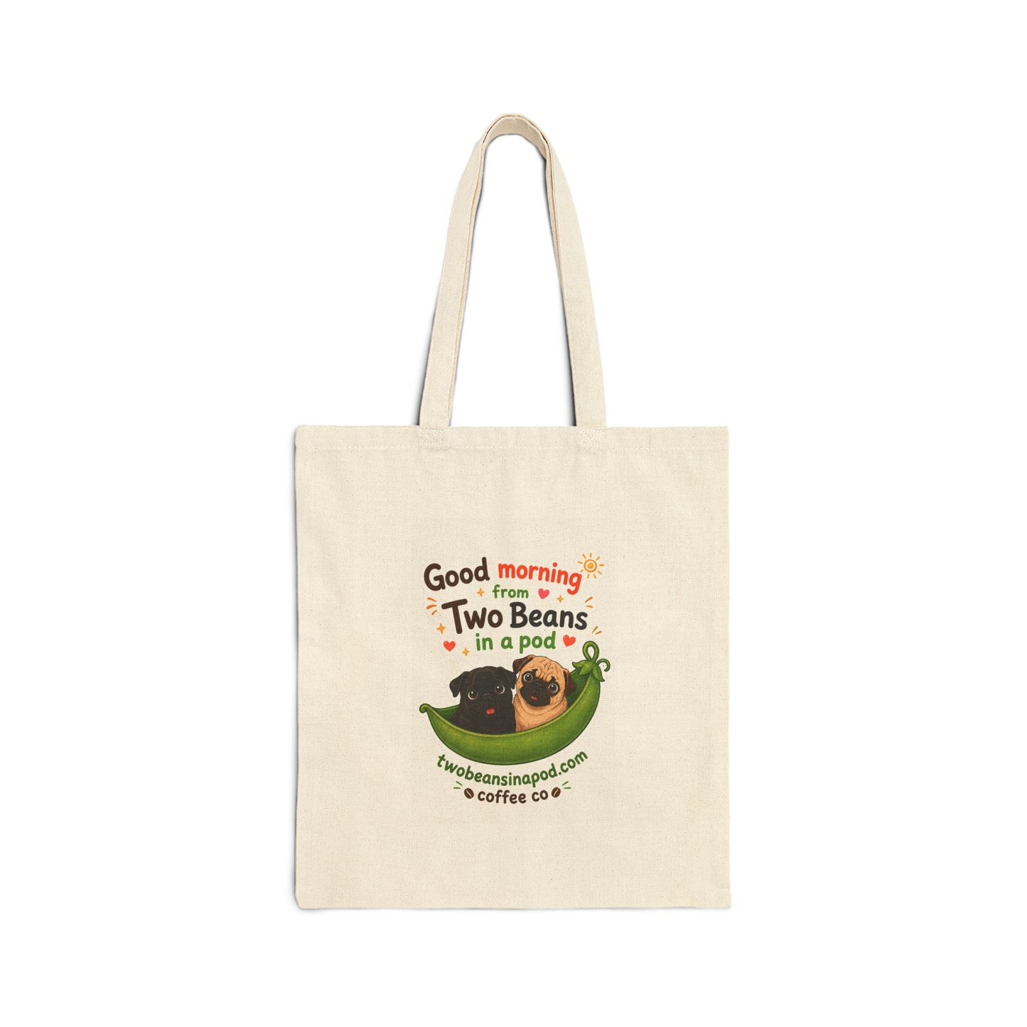 Tote Bag - "Good morning from Two Beans in a pod" Cute Coffee & Guinea Pig Canvas Tote