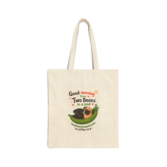 Tote Bag - "Good morning from Two Beans in a pod" Cute Coffee & Guinea Pig Canvas Tote