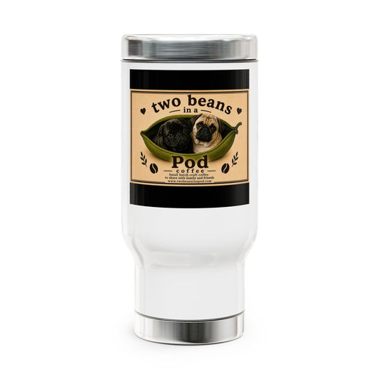 Two Beans in a Pod Travel Mug – 14oz Stainless Steel Coffee Tumbler (Pug Lovers)